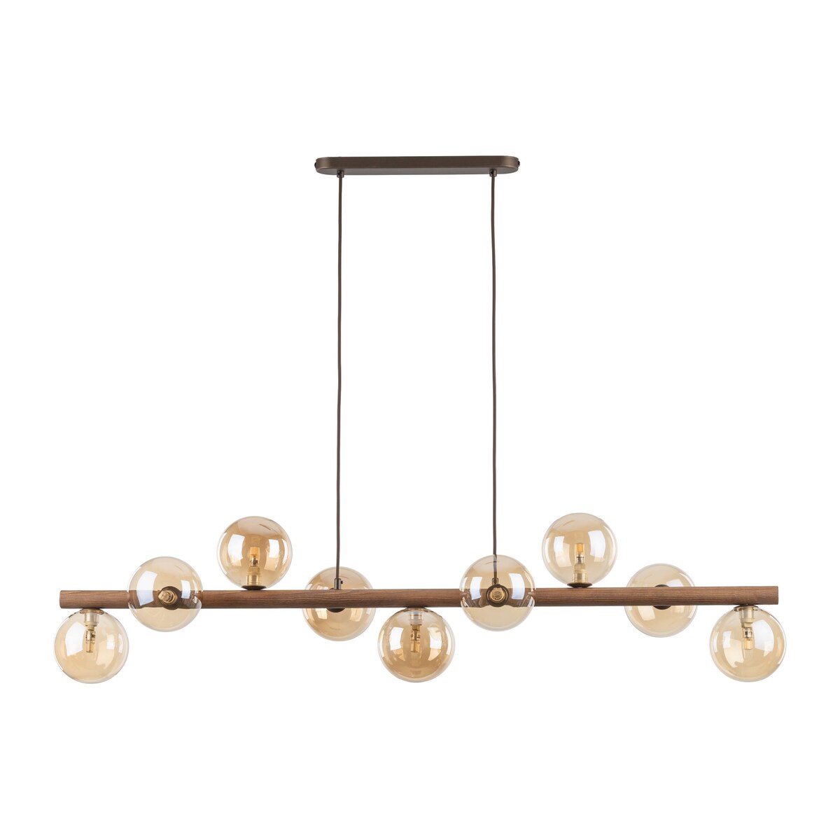 Lampa wisząca TK Lighting ESTERA WOOD 11097, 9xG9, bursztynowe szklane klosze, drewno i metal, regulowana wysokość