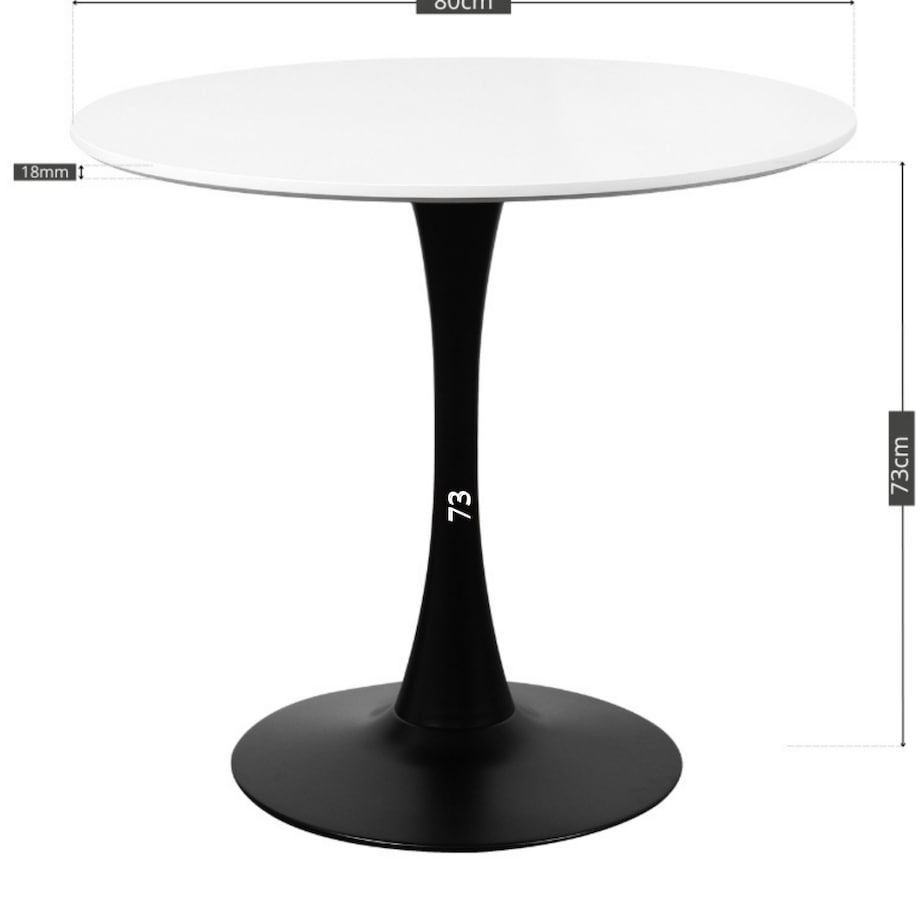 Stół okrągły 80cm biały blat nowoczesny minimalistyczny