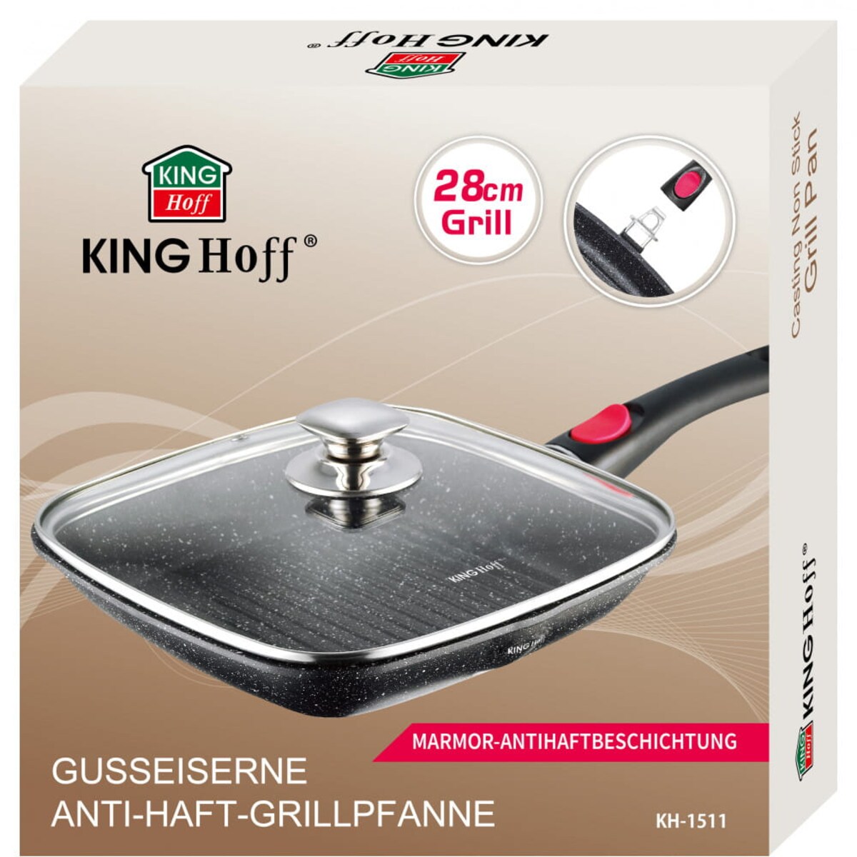 Patelnia grillowa z powłoką granitową 28cm z odpinanym uchwytem KINGHOFF