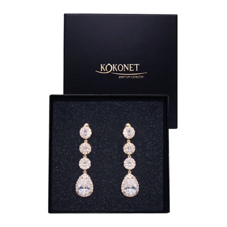 Kolczyki ślubne długie ślub złote POTRÓJNE łezki AAA