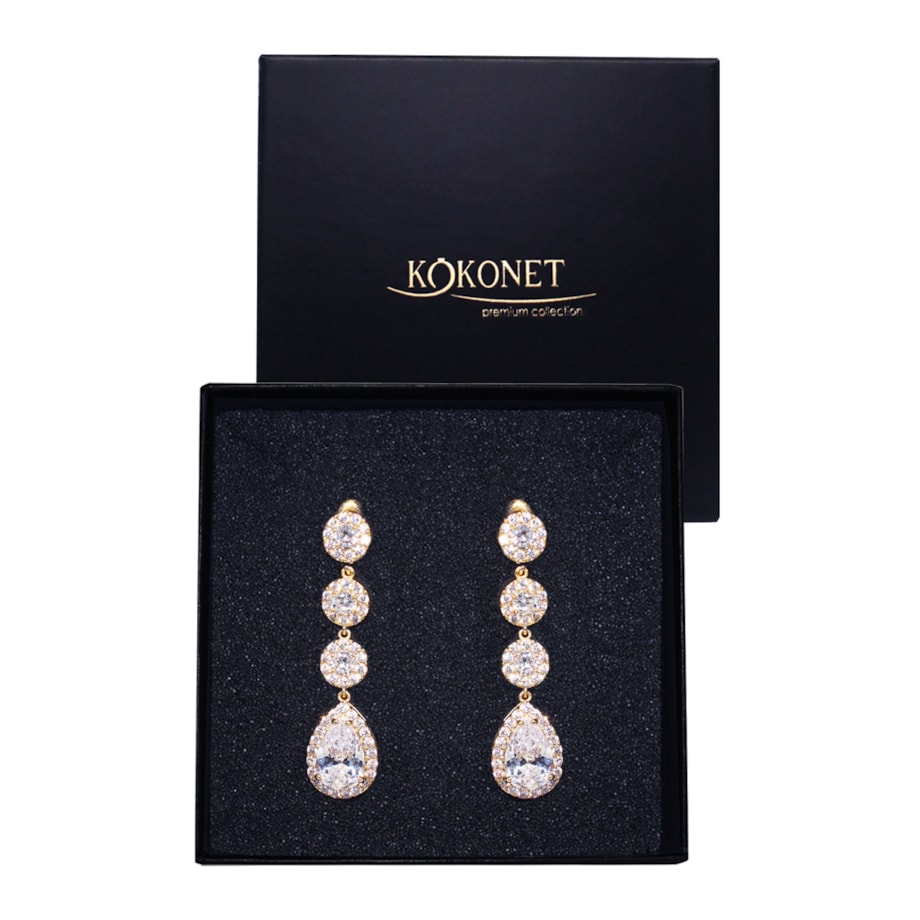 Kolczyki ślubne długie ślub złote POTRÓJNE łezki AAA