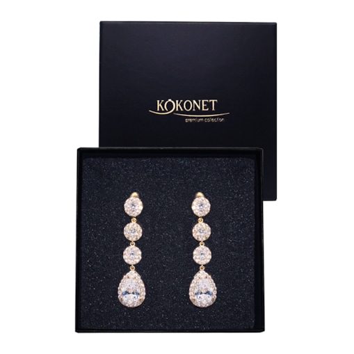 Kolczyki ślubne długie ślub złote POTRÓJNE łezki AAA