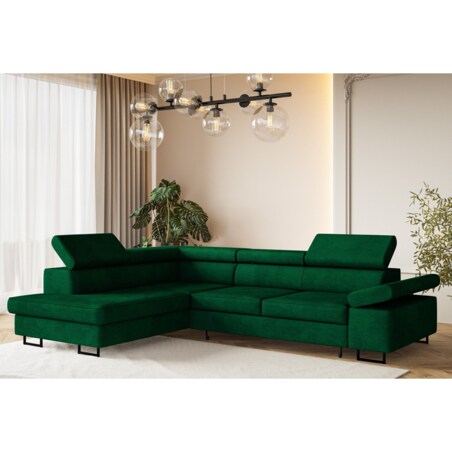 Narożnik ALEX z regulowanymi zagłówkami, lewostronny- butelkowa zieleń