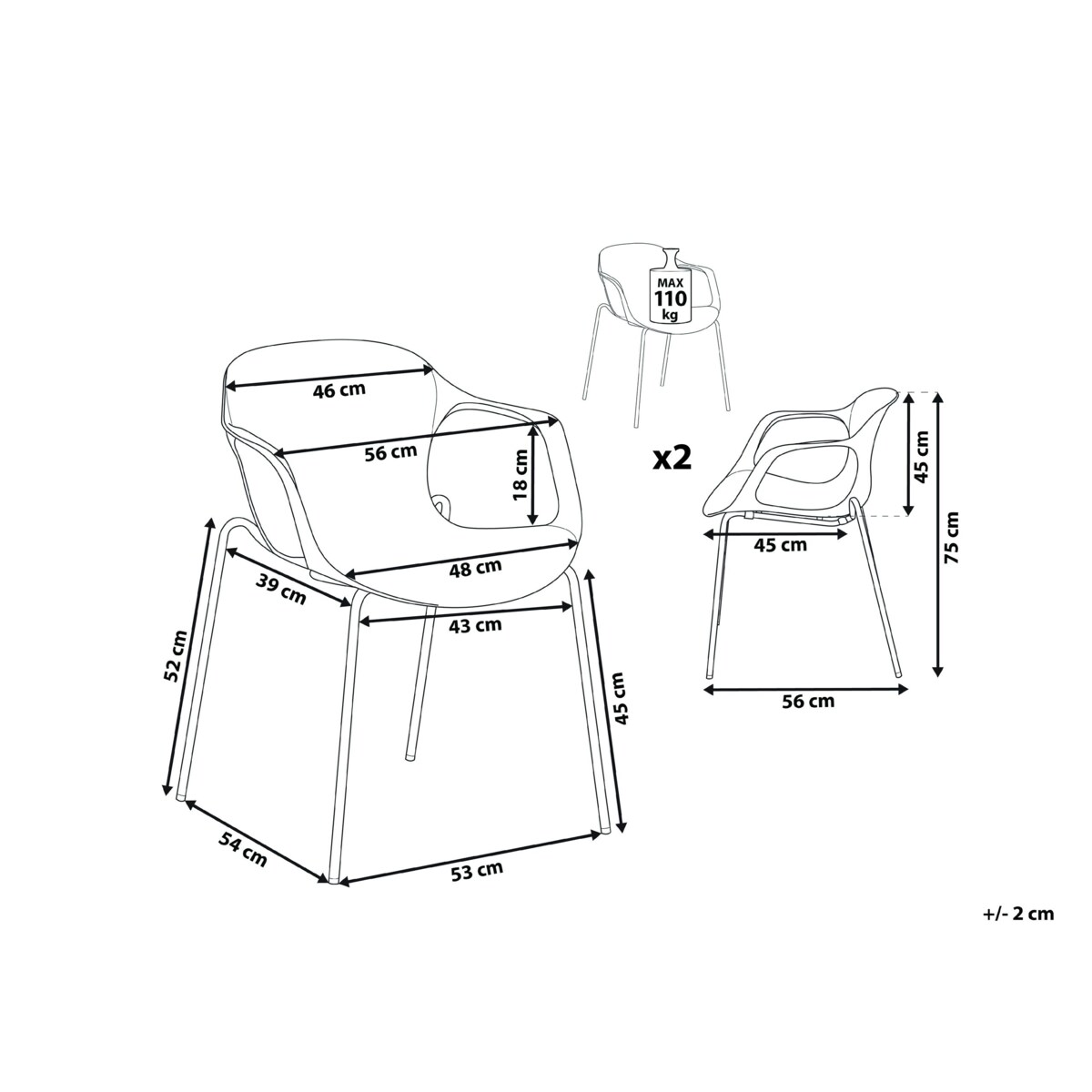Zestaw 2 krzeseł do jadalni szary ELBERT