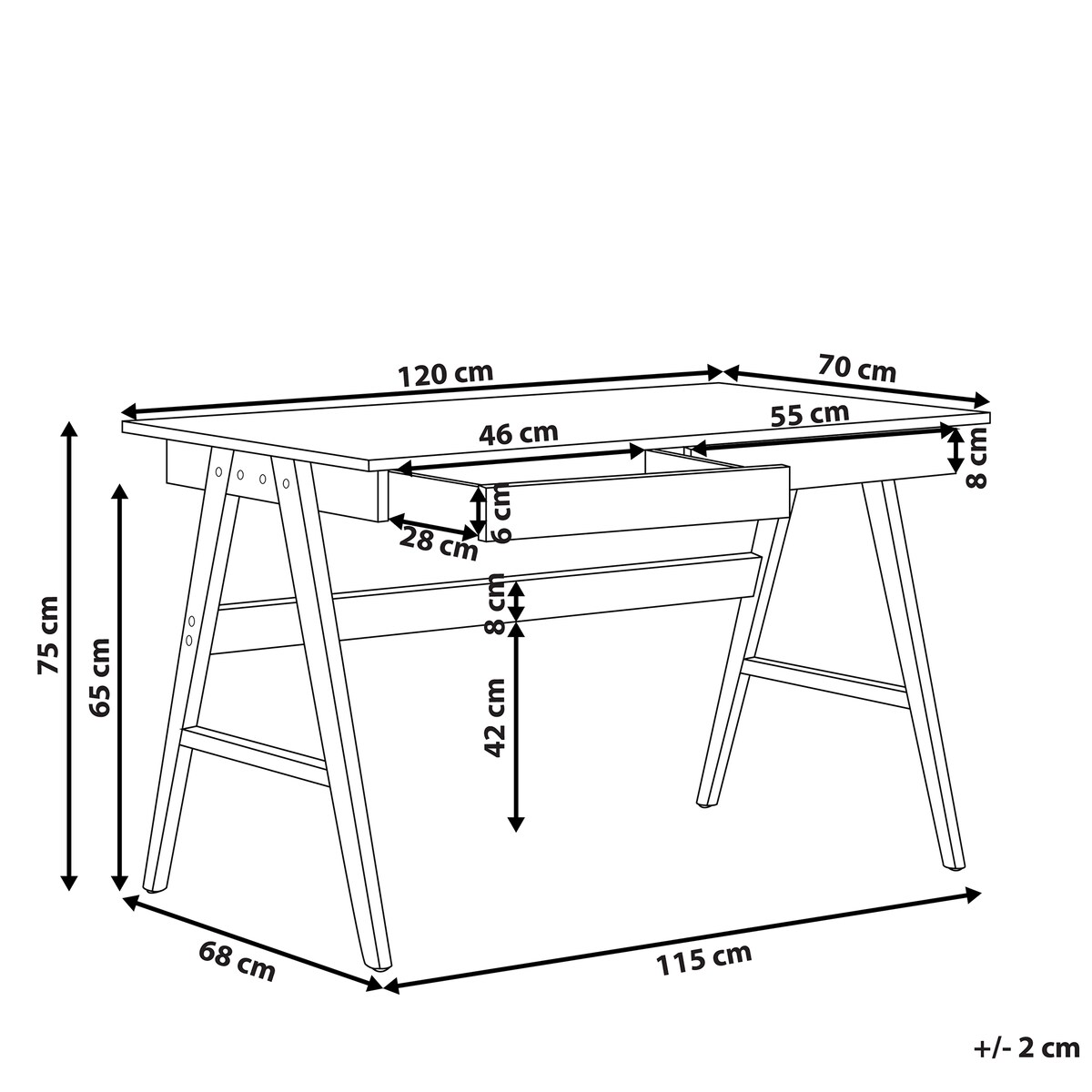 Biurko SHESLAY Jasnobrązowy 120 cm 70 cm z szufladami