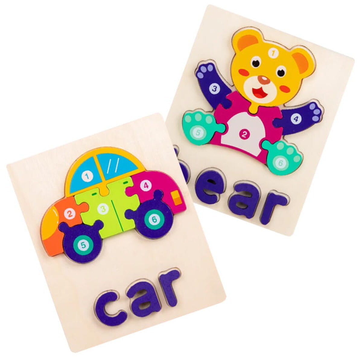 Puzzle drewniane - Auto i Miś - Car & Bear