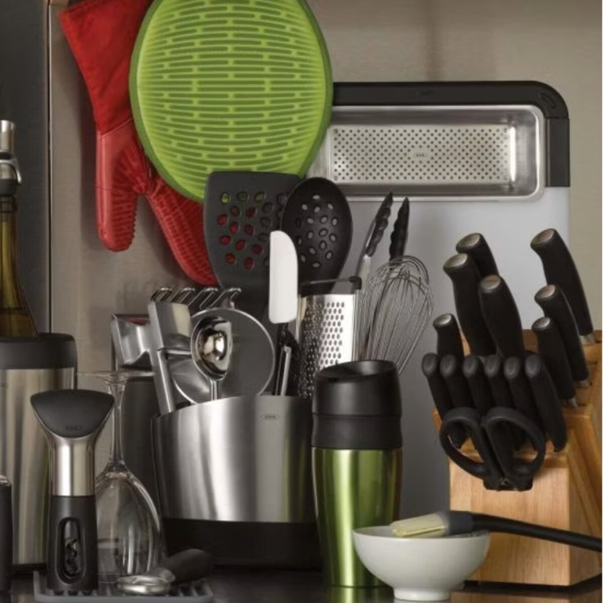 Pojemnik na narzędzia kuchenne stalowy, 21 × 12 × 16 cm, Oxo