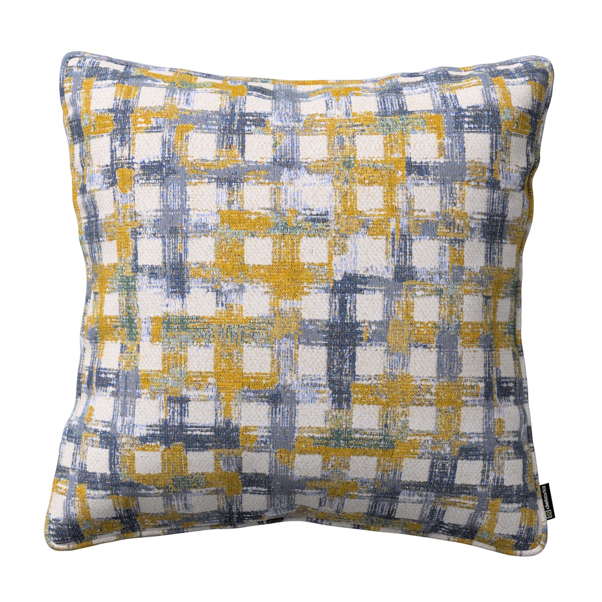 Poszewka Gabi na poduszkę 45x45 niebiesko-żółta krata na kremowym tle