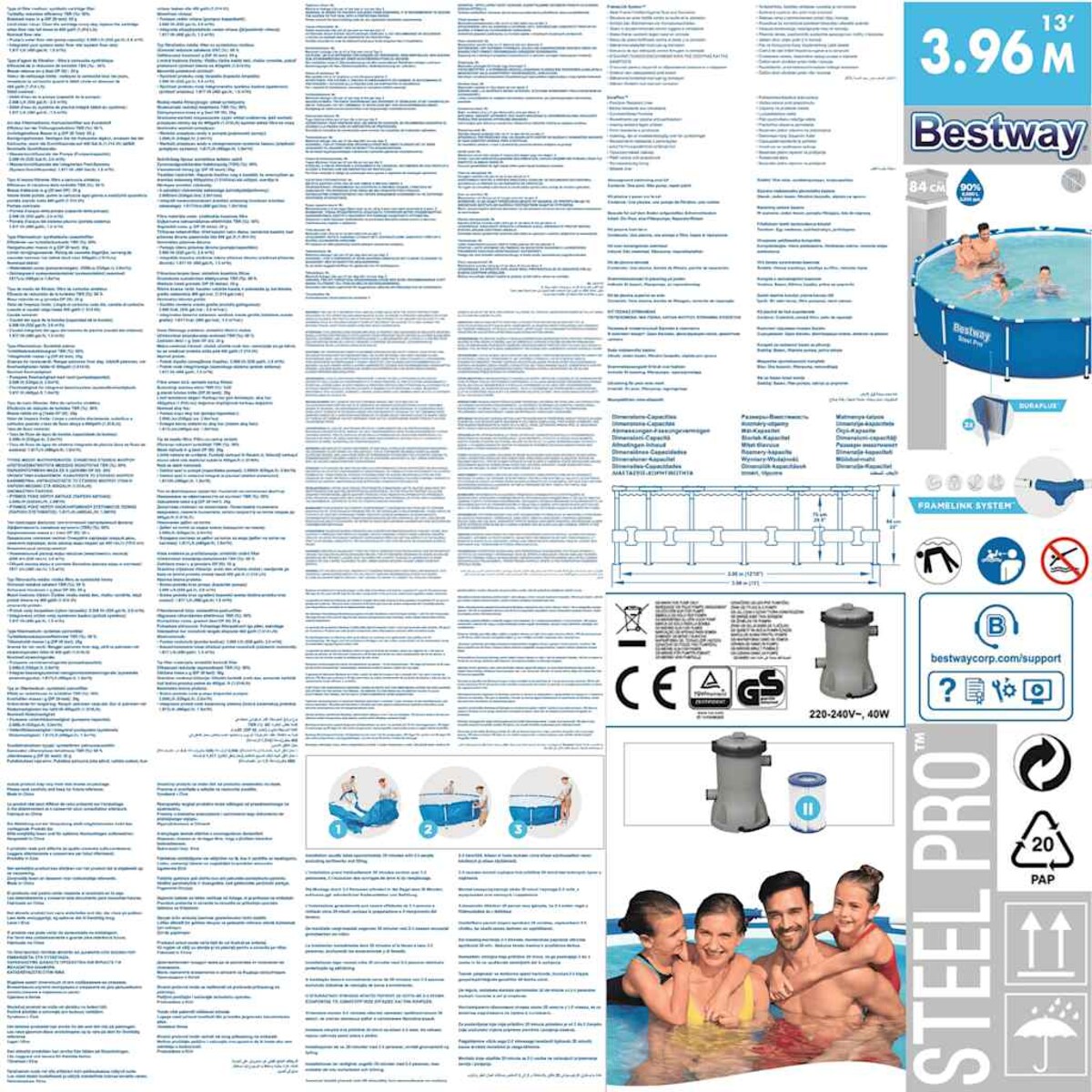 Bestway Basen Steel Pro ze stelażem, 396x84 cm