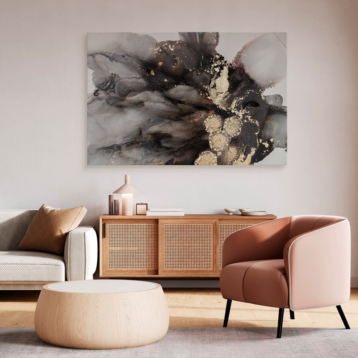 Obraz na płótnie Czarna abstrakcja ze złotem 70x50cm