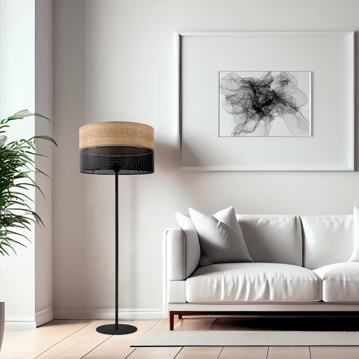 Lampa podłogowa TK Lighting NICOL 55123 beżowo-czarna E27 159 cm nowoczesna do salonu i sypialni
