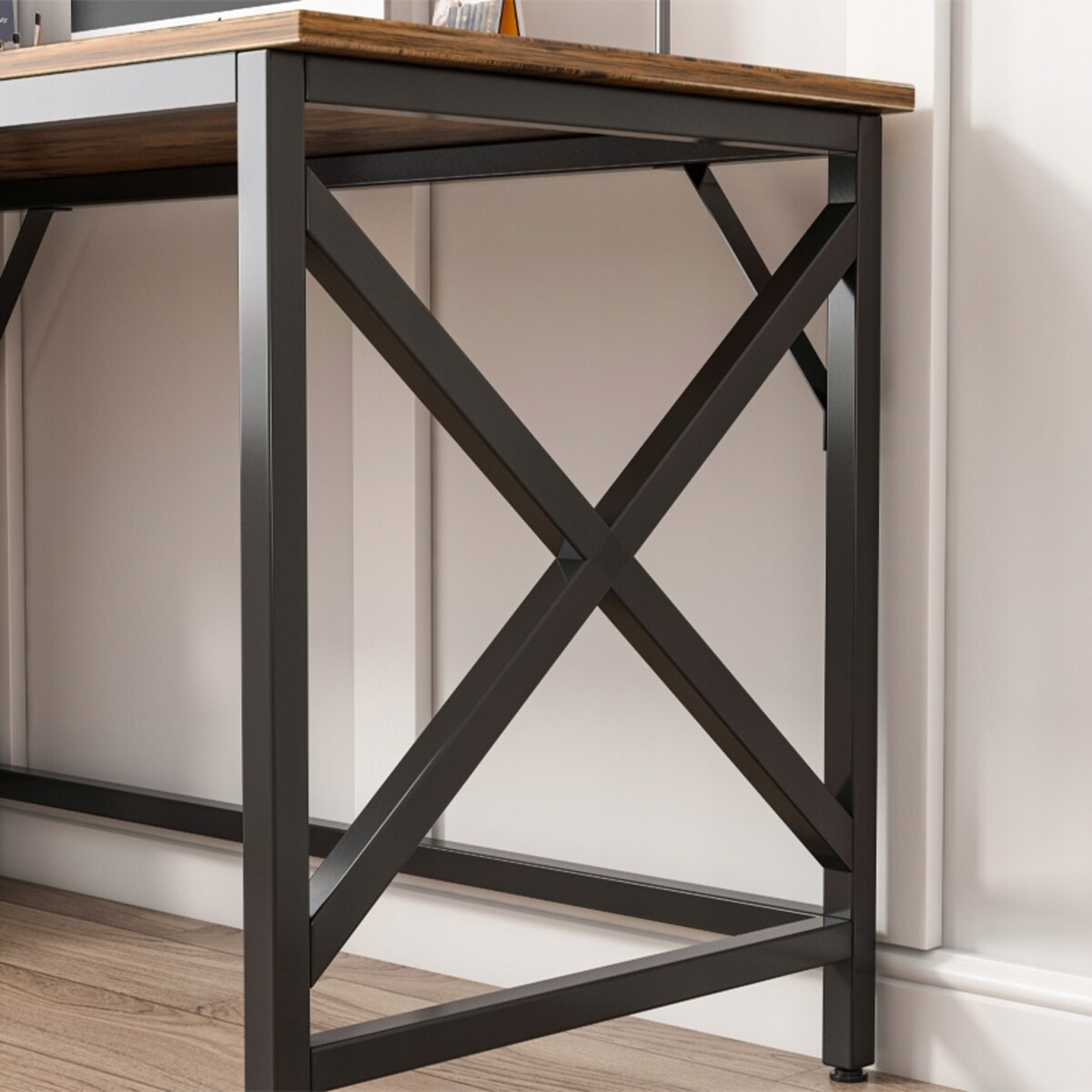 Biurko Komputerowe Industrialne Stolik Rustykalny Brąz Loft Metalowe Retro