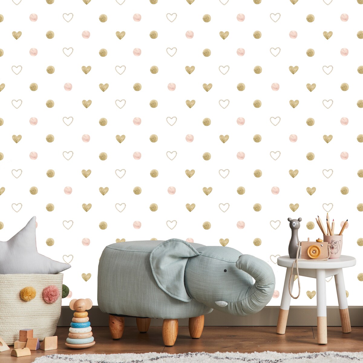 Tapeta Ścienna Akwarelowe Kropki i Serduszka