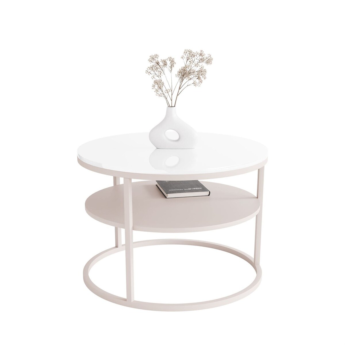 Stolik Kawowy CIRI KASZMIR wysoki połysk z półką, blat biały połysk