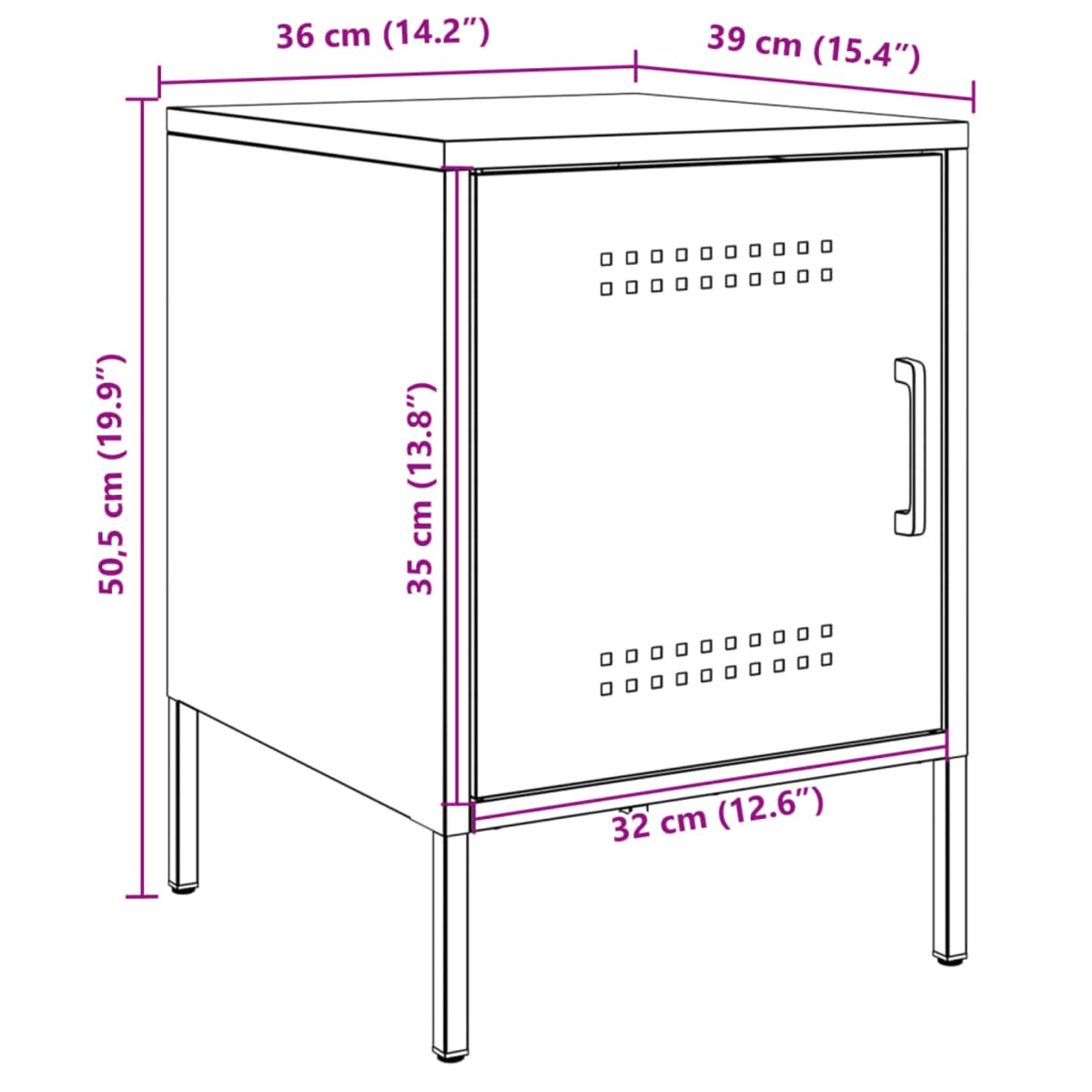 vidaXL Szafka nocna, biała, 36x39x50,5 cm, stal