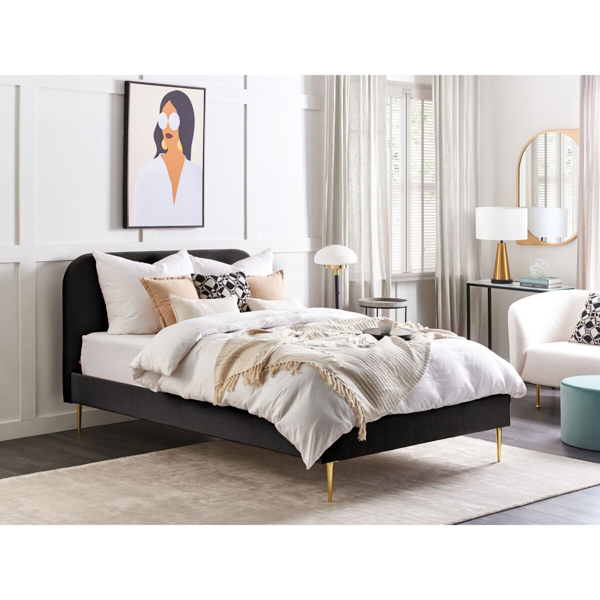 Łóżko welurowe 140 x 200 cm czarne FLAYAT