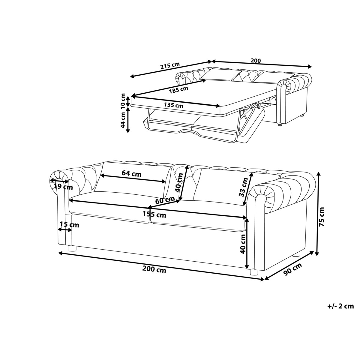 Sofa rozkładana welurowa zielona CHESTERFIELD