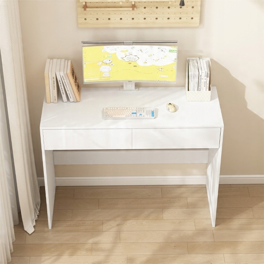 Biurko komputerowe białe nowoczesne z 2 szufladami loft stół toaletka 100cm