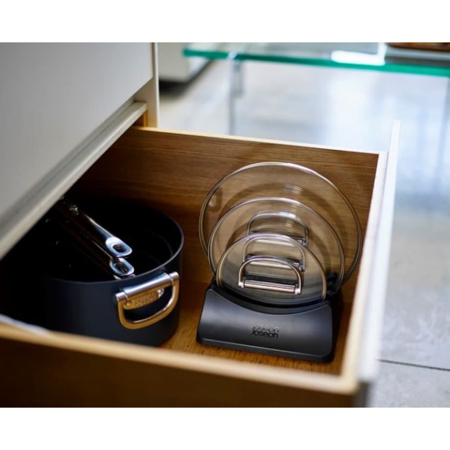 Zestaw 3 naczyń z pokrywkami + stojak Space Joseph Joseph