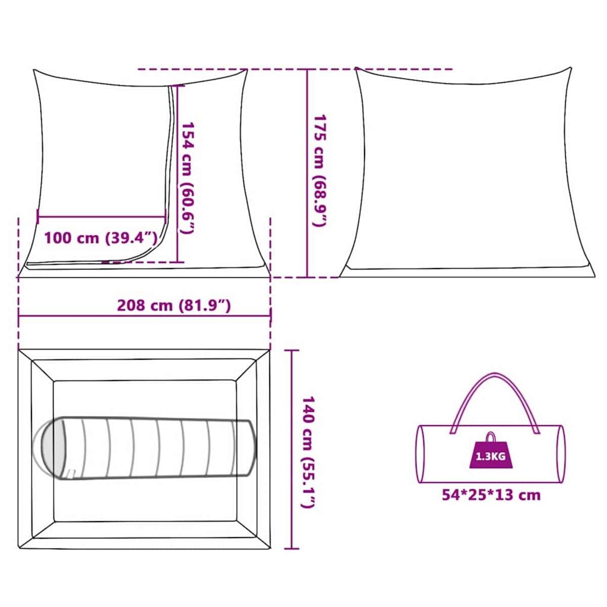 vidaXL Namiot wewnętrzny Czarny 208 x 140 x 175 cm Siatka