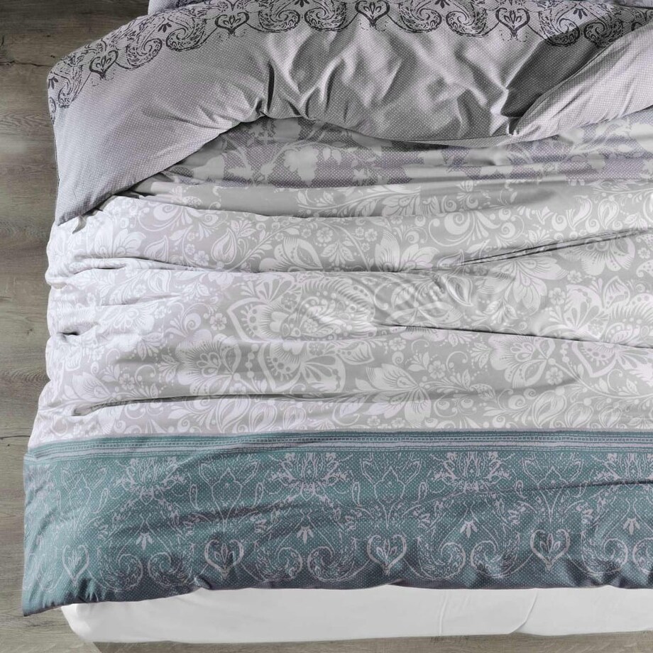 Pościel bawełniana 200x220 Cottonlove Exclusive Calina niebieska i białe kwiaty