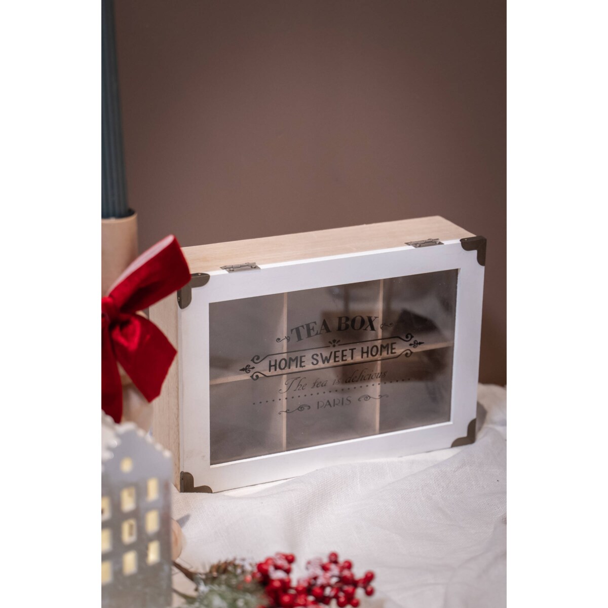 Pudełko na herbatę, MDF, 24 x 16,5 x 7 cm