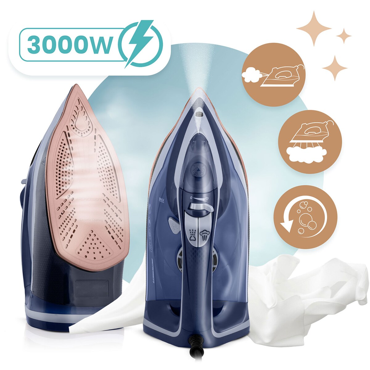 Żelazko parowe 3000W ceramiczna powłoka praca w pionie Berdsen 333001