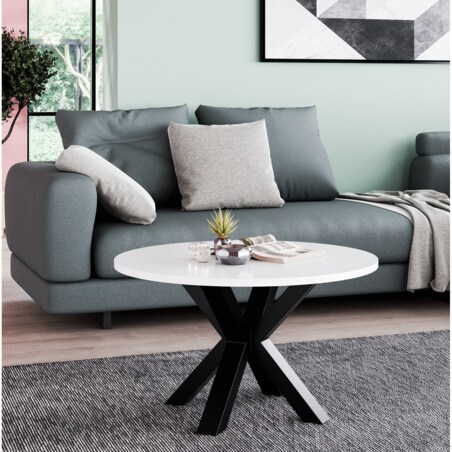 Stolik kawowy NEO okrągły 75 cm, metalowa podstawa- biały