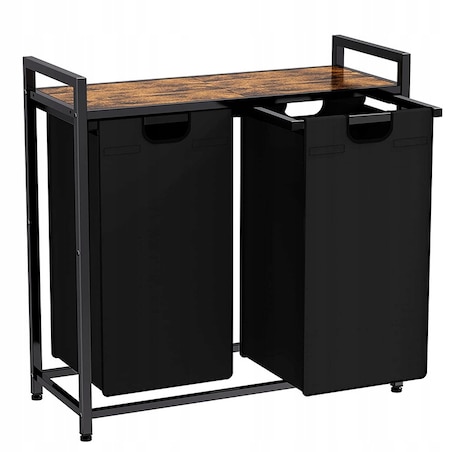 Kosz na pranie dwukomorowy duży z półką industrialny regał pojemnik loft