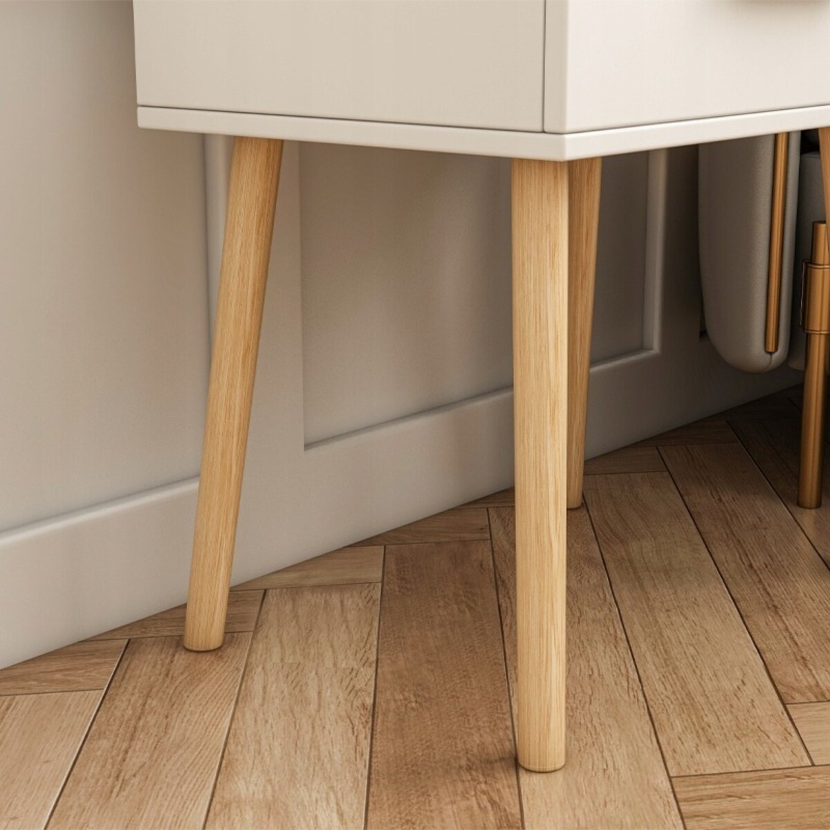 Szafka nocna biała stolik z szufladą skandynawski glamour sypialni loft