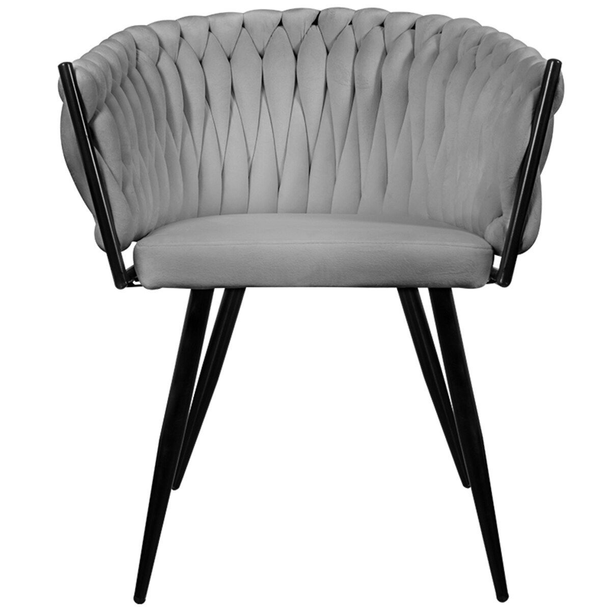 Krzesło tapicerowane do salonu glamour welurowe plecione szare