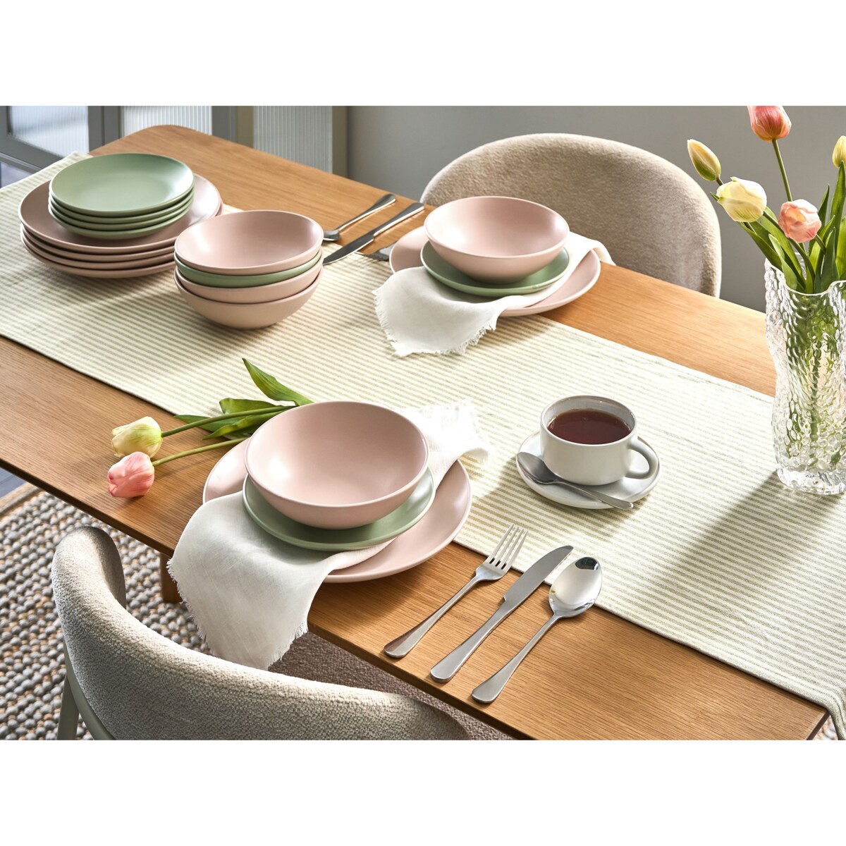 Zastawa stołowa 18-częściowa VIVANI Kamionka Różowy