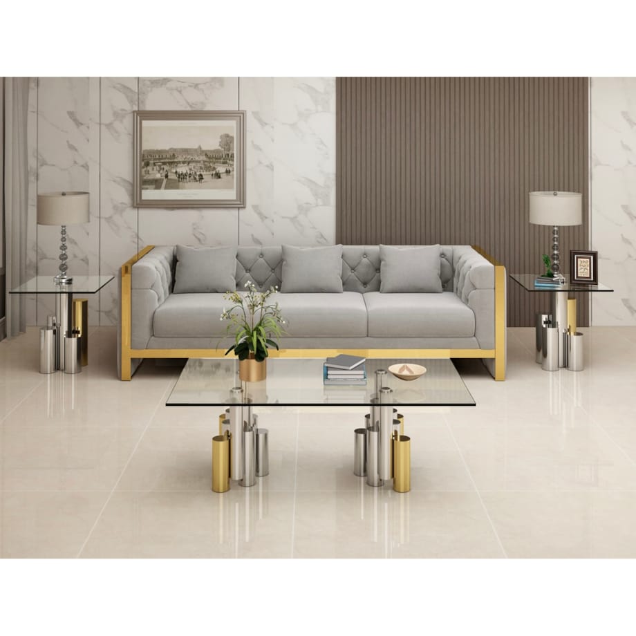 Stolik kawowy nowojorski złoto-srebrny / ława Mediolan Premium 130x70x40