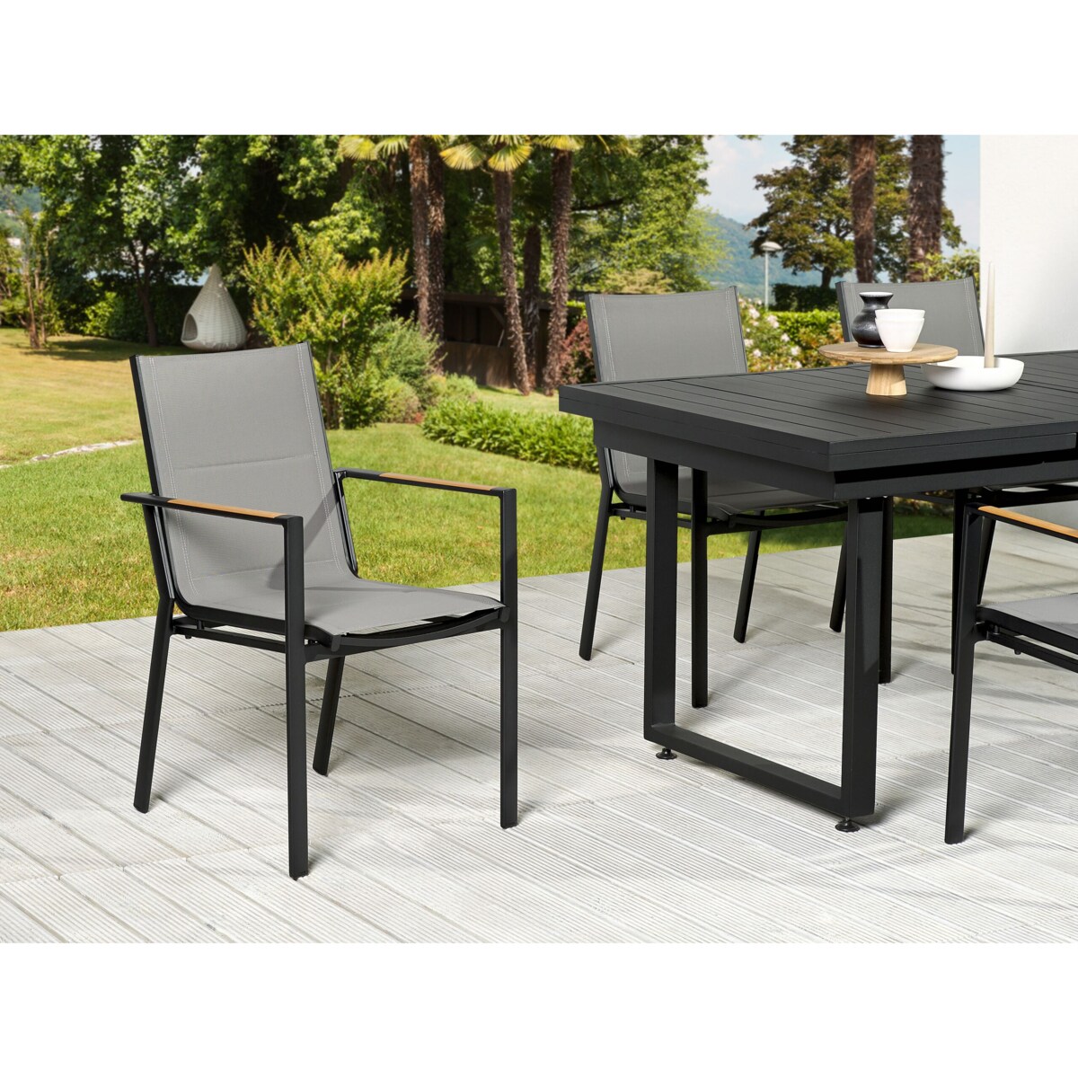 Zestaw ogrodowy stół rozkładany i 6 krzeseł Czarny VALCANETTO/BUSSETO