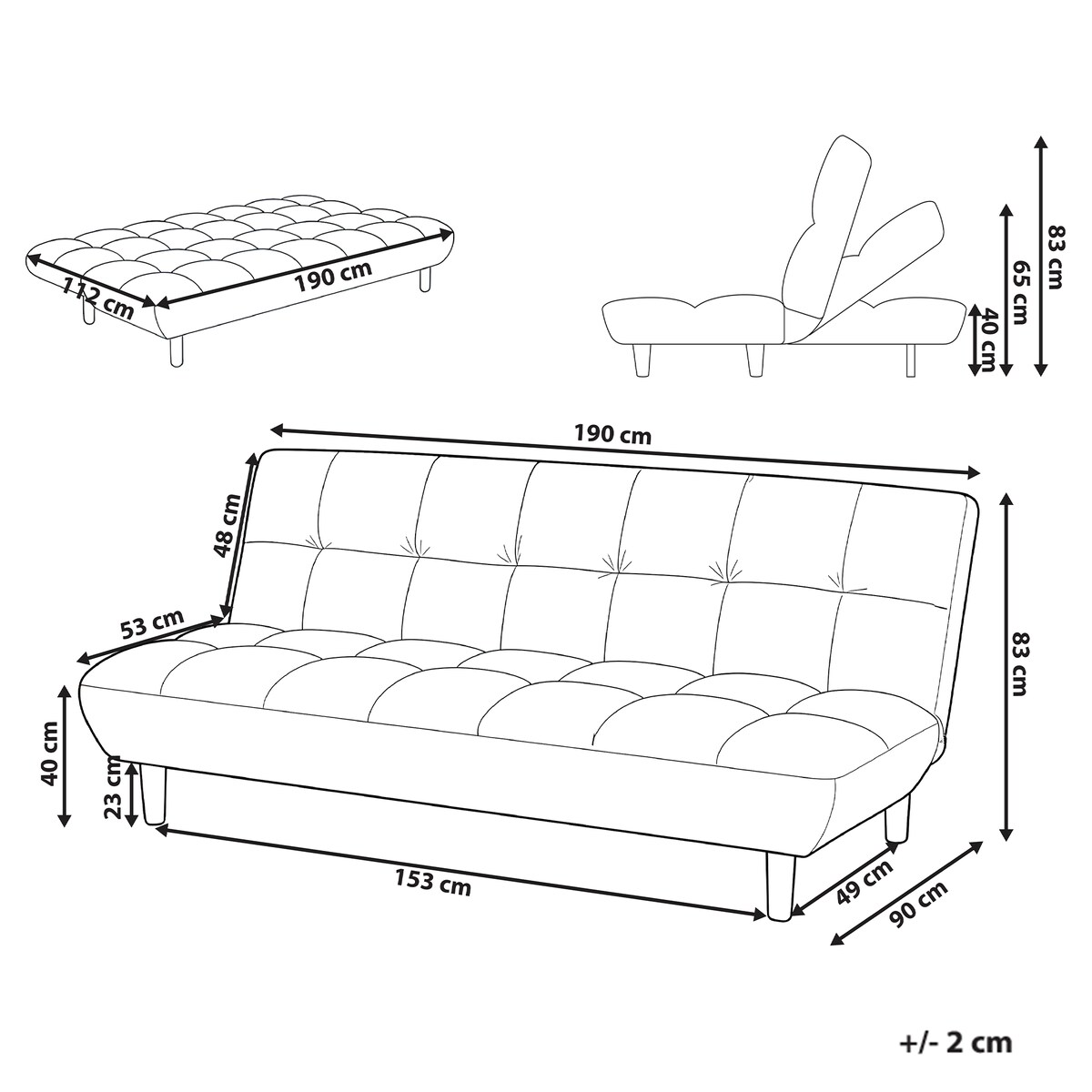 Sofa rozkładana dla 2 osób RISOR Boucle Beżowy