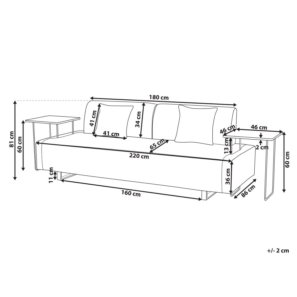 Sofa dla 3 osób SOKNA Czarny ze stolikami