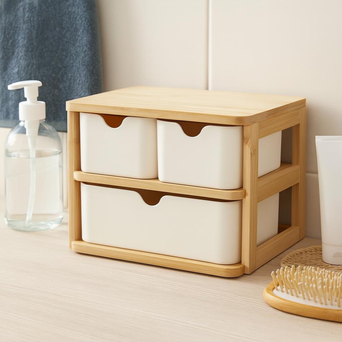 Organizer bambusowy z 3 szufladami LADEN, 19,5 x 15 cm