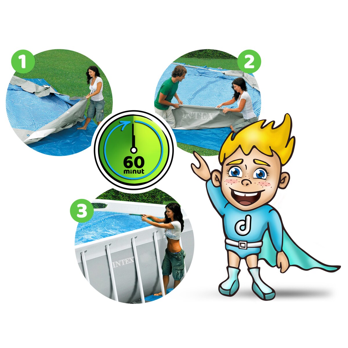 Basen ogrodowy stelażowy 488x244x107 cm INTEX zestaw 18w1