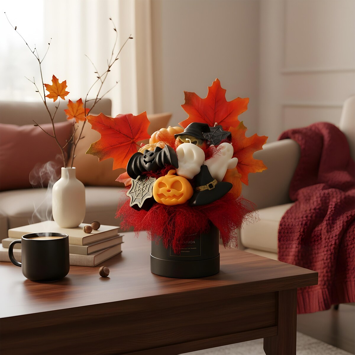 Świeca sojowa ZAPACHOWA świeczka HALLOWEEN dynia FLOWERBOX jesienna BUKIET