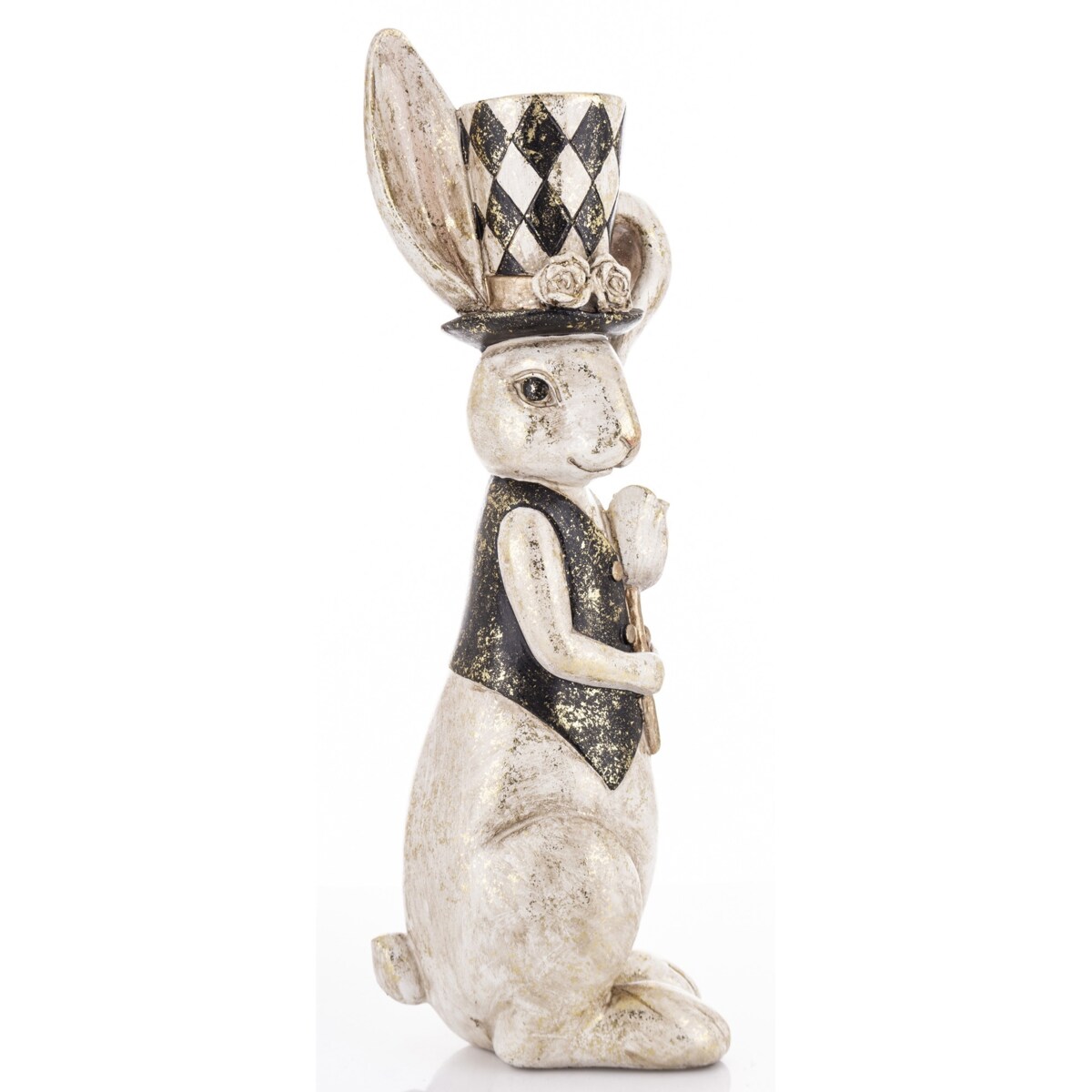 Figurka - królik 37,5x10x13 cm PAKO-3 w kamizelce i z tulipanem