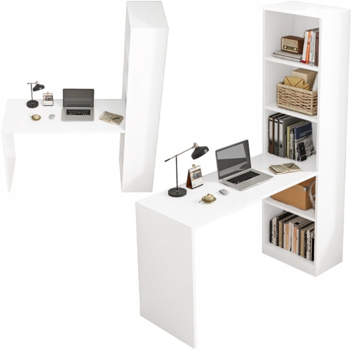 Biurko komputerowe nowoczesne z półkami skandynawski młodzieżowe białe