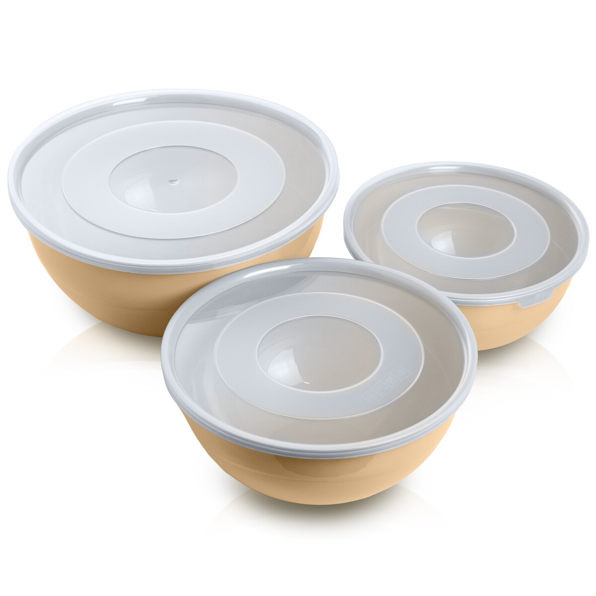 Miska Plastikowa Okrągła Kuchenna Z Pokrywką Zamykaniem Zestaw Misek 3 Szt. Misa Beżowa
