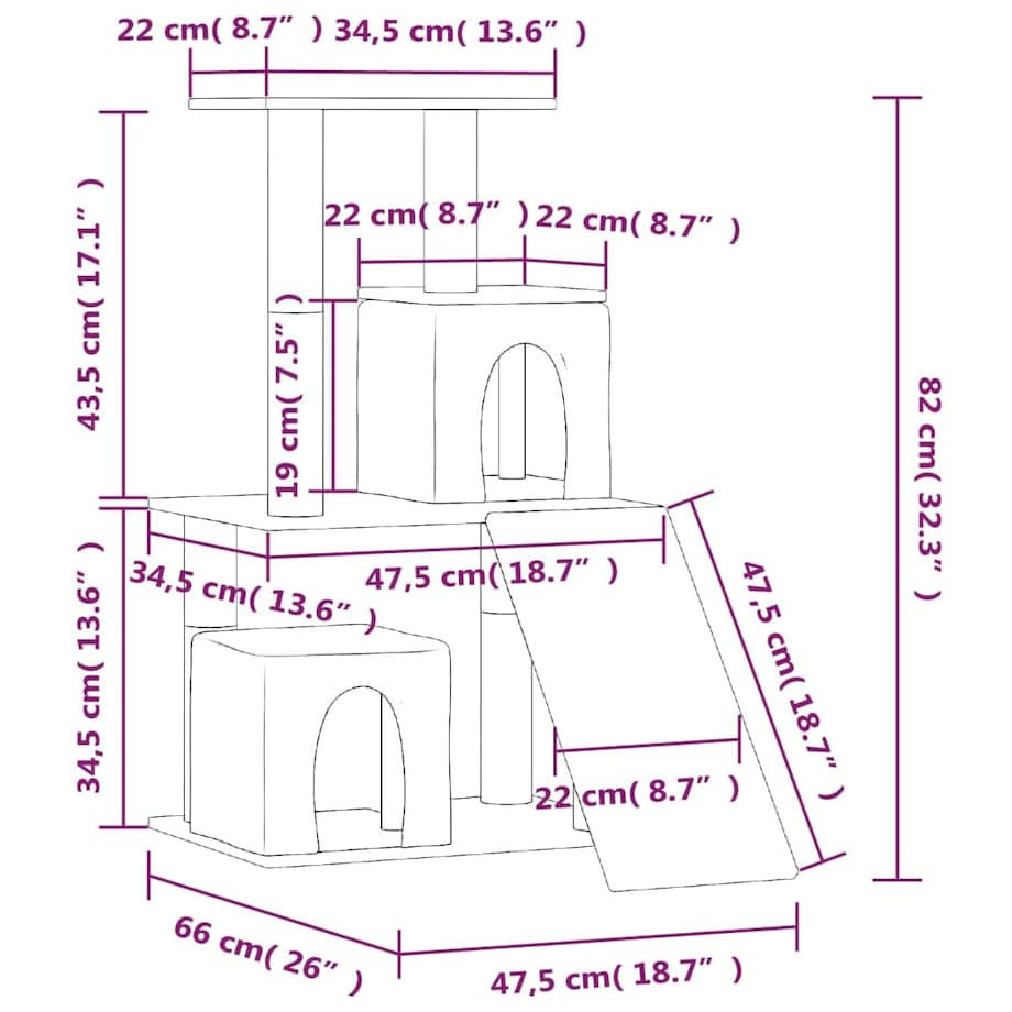 vidaXL Drapak dla kota z sizalowymi słupkami, jasnoszary, 82 cm