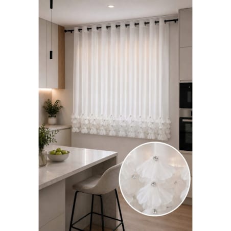 Firana PŁATKI CRYSTAL 3D SZYFON biała z CYRKONIAMI | 400X90 cm PRZELOTKA