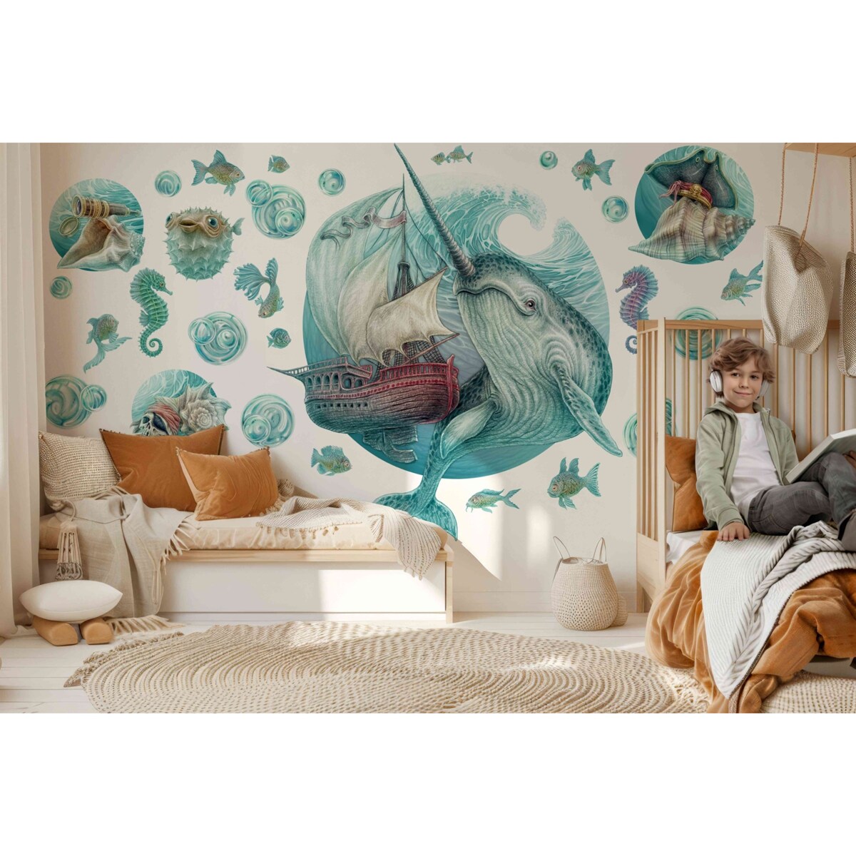 Zestaw naklejek na ścianę, Morska wyprawa, 60cm