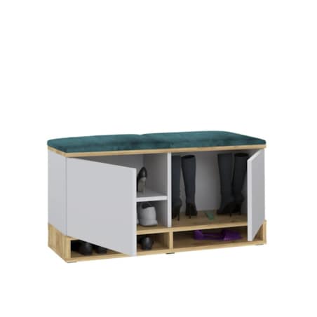 Szafka na buty z siedziskiem DUBAI biała/dąb craft/zielona