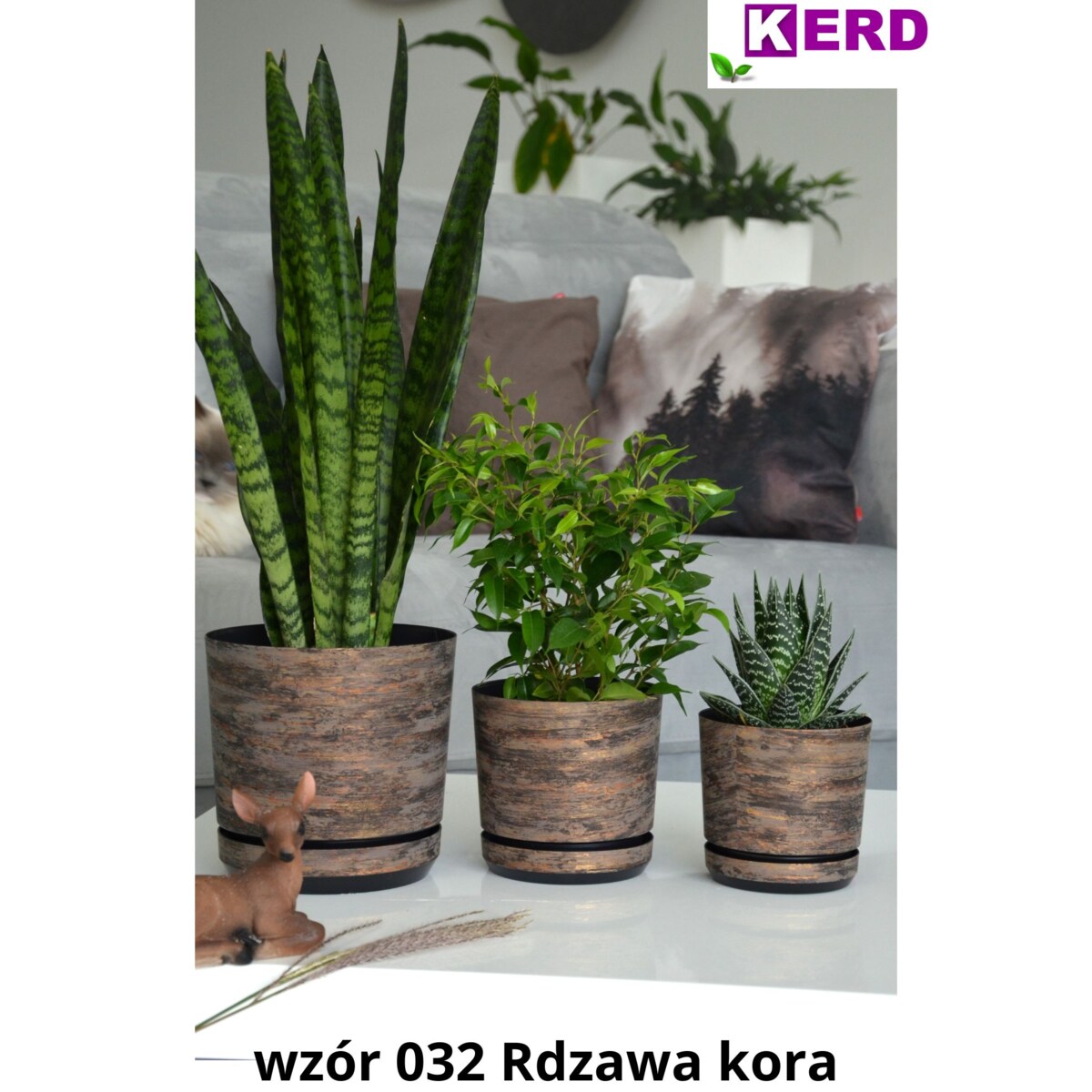 16 cm wzór RDZAWA KORA Doniczka z podstawką efekt drzewa imitacja rustykalna naturalny drewnopodobna barwy lasu