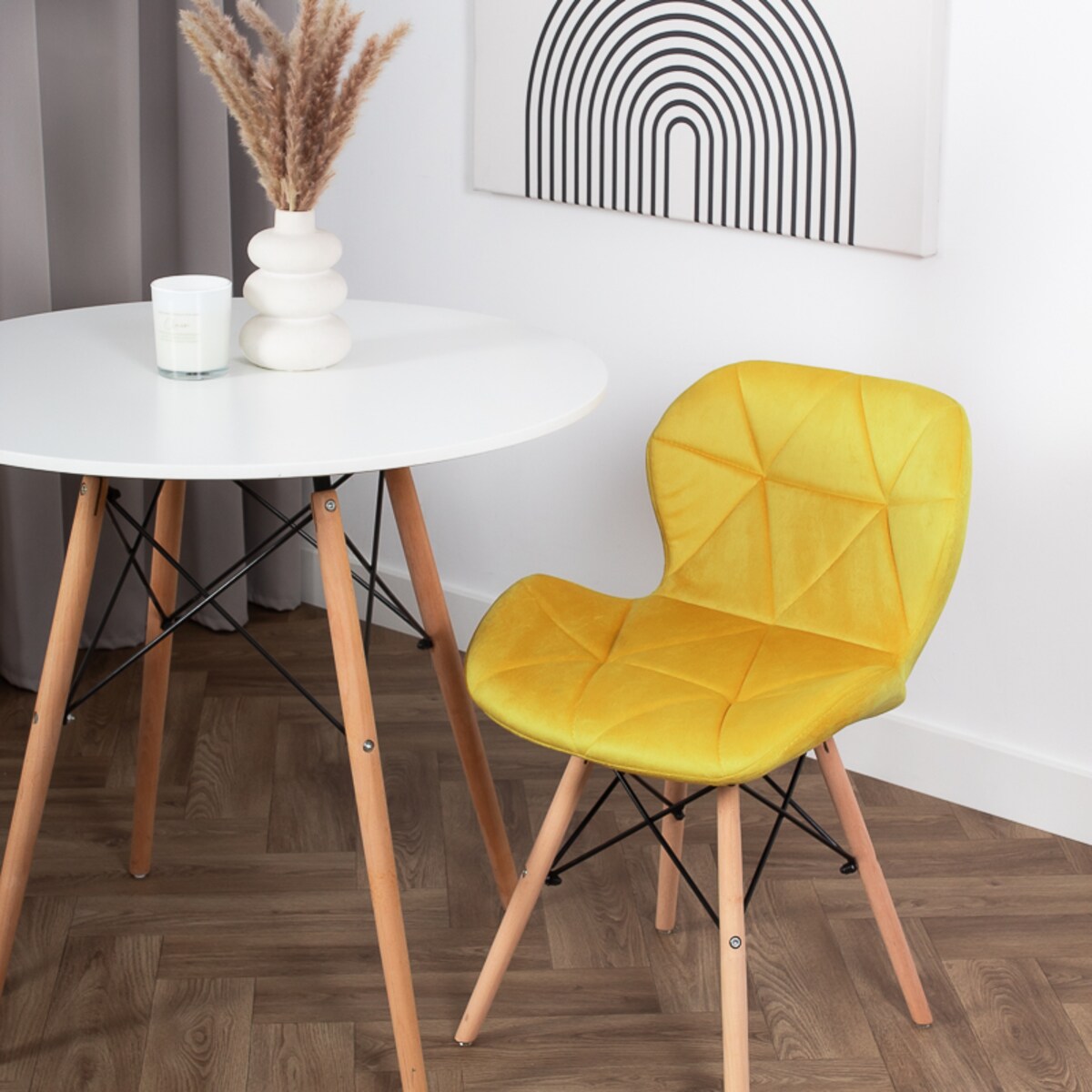 Krzesło tapicerowane do salonu nowoczesne skandynawskie pikowane welurowe