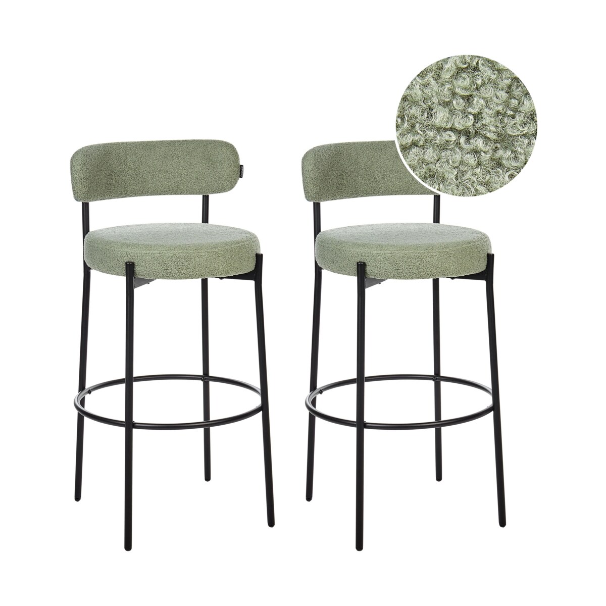 Zestaw 2 krzeseł barowych ALLISON Boucle Jasnozielony