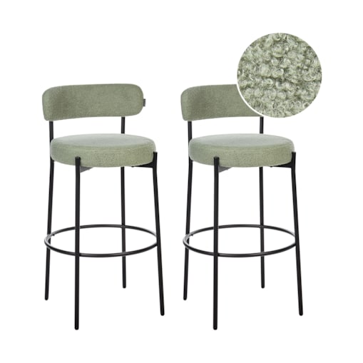 Zestaw 2 krzeseł barowych ALLISON Boucle Jasnozielony